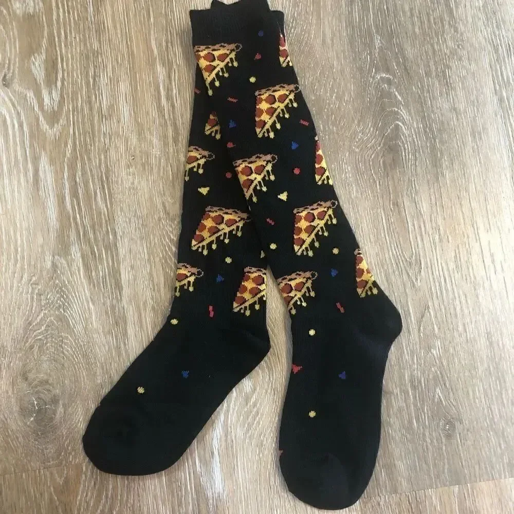 Sock it to me Juniors youth Kids Pizza party knee high Socks black 🍕